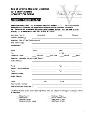 Fillable Online Valor Nomination Form Winchester Police