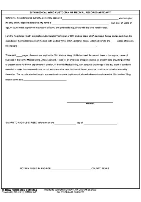 Medical Records Affidavit Form Affidavitform Net