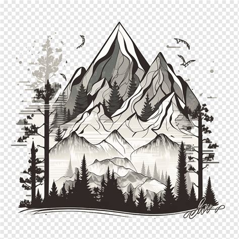 Doodle mountain mountain with pine trees mountain with land scape, png ...