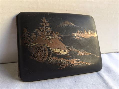 Vintage Japanese Damascene Mount Fuji Scene Cigarette Case Holder