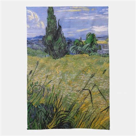 Green Wheat Field With Cypress By Van Gogh Kitchen Towel Zazzle