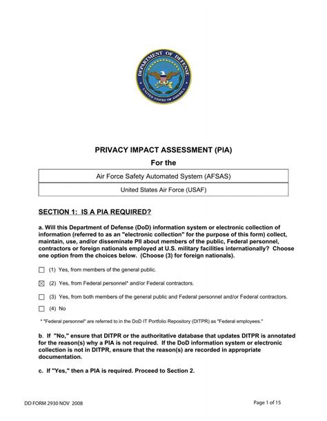 Privacy Impact Assessment Pia For The Air Force Privacy Act