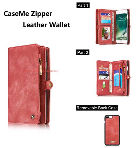 Caseme Iphone 7 Plus Detachable 2 In 1 Zipper Wallet Case Red