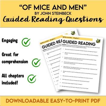 Of Mice And Men Guided Readings Chapters 1 6 By ELA Justice League