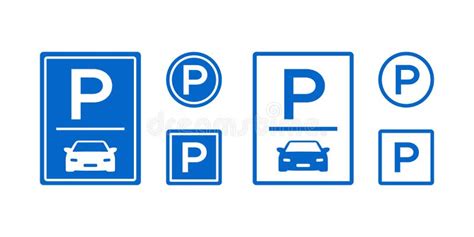 Parking Vector Icons Set Blue Car Parking Sign Stock Vector