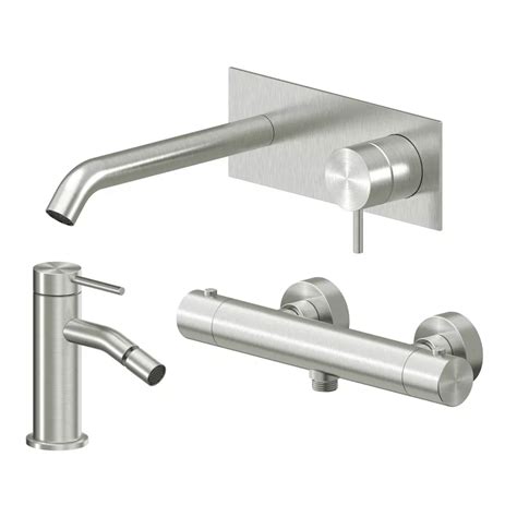 Set Miscelatore Lavabo A Muro Canna Con Piastra E Bidet Con Esterno