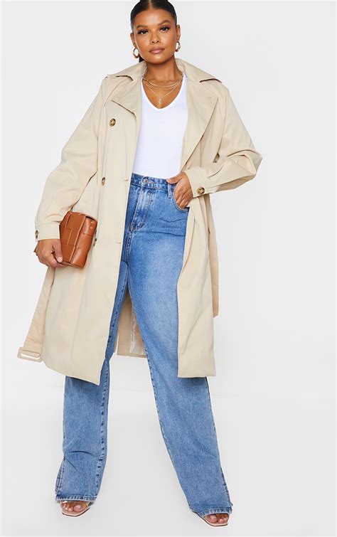 Plus Stone Lightweight Belted Trench Coat Prettylittlething Il