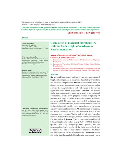 Pdf Correlation Of Placental Morphometry With The Birth Weight Of