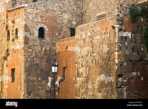 Spain Barcelona Remains Of Old Roman Wall Near Cathedral Stock Photo