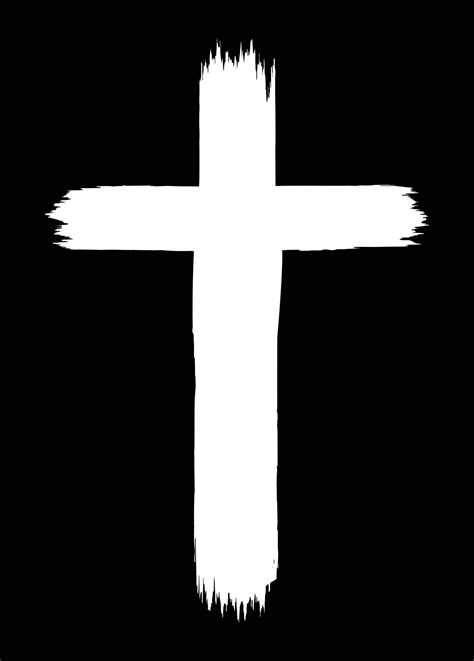 Handdrawn christian cross symbol painted with ink on black background ...