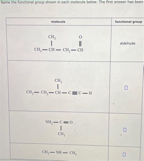 Solved Name The Functional Group Shown In Each Molecule