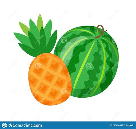 Watermelon And Pineapple Exotic Fruit Berry Melon Stock Vector