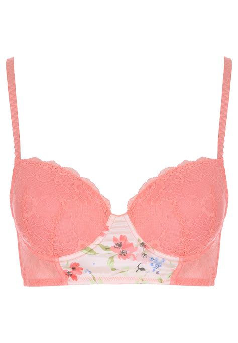 Womens Coral Floral Longline Satin Bra Peacocks