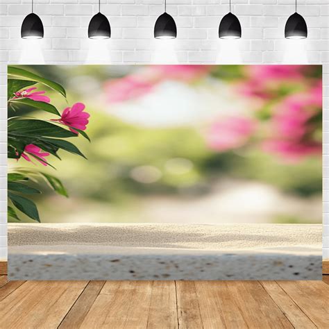 Pink Flowers on Stone Wall Natural Scenic Backdrops Summer Landscape ...