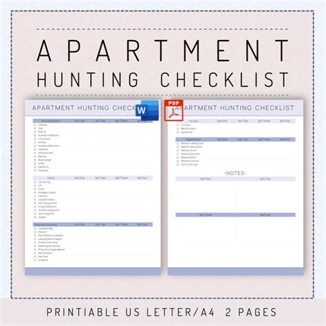 Apartment Hunting Checklist Template