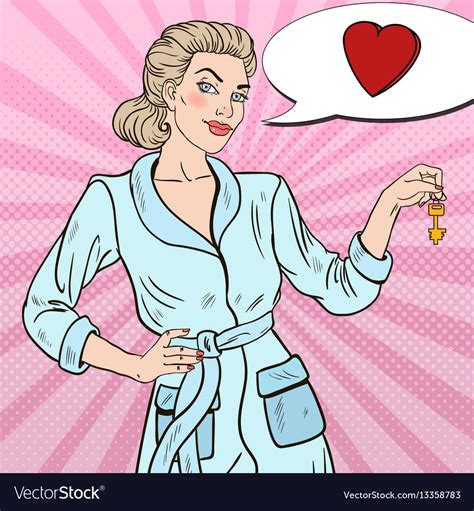 Pop Art Beautiful Woman With Key From Heart Vector Image