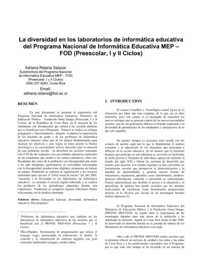 La Diversidad En Los Laboratorios De Inform Tica Educativa Del Programa