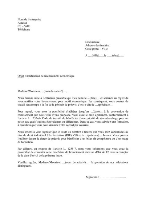 Modèle De Lettre De Notification De Licenciement Pour Motif économique