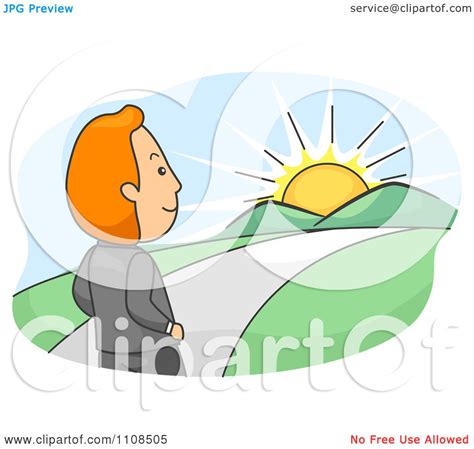 Clipart Businessman Walking Towards A Sunrise And Bright Future