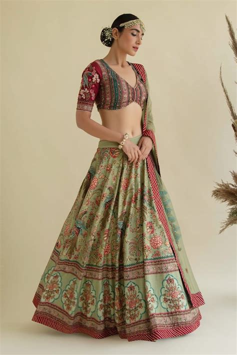 Buy Kalista Green Hand Embroidered Lehenga Set Online Aza Fashions