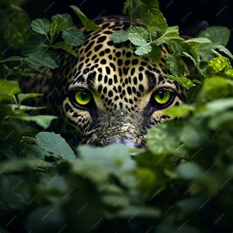 Premium Ai Image A Majestic Jaguars Face Camouflaged In Dense Foliage