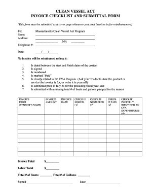 Fillable Online Mass Clean Vessel Act Invoice Checklist And Submittal