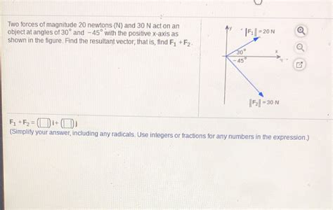 [solved] Two Forces Of Magnitude 20 Newtons N And 30 N Act On An
