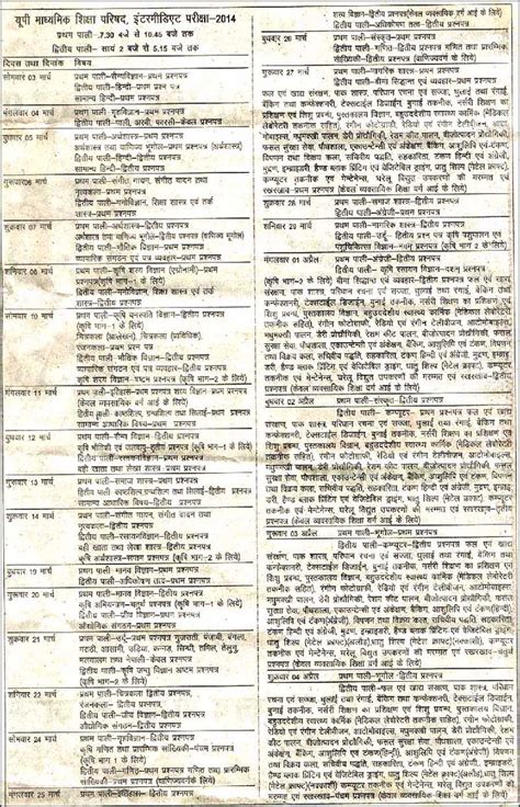 Up Board Intermediate 12th Exam Date Sheet 2016 Time Table Schedule