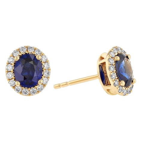 Oval Sapphire And Diamond Halo Stud Earrings In Yellow Gold Borsheims