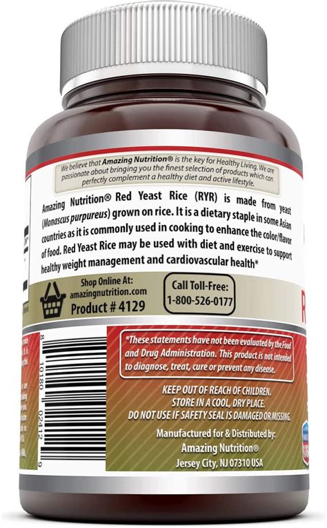 Amazing Formulas Red Yeast Rice 1200 Mg 120 Tablets Non Gmo Per Bottle