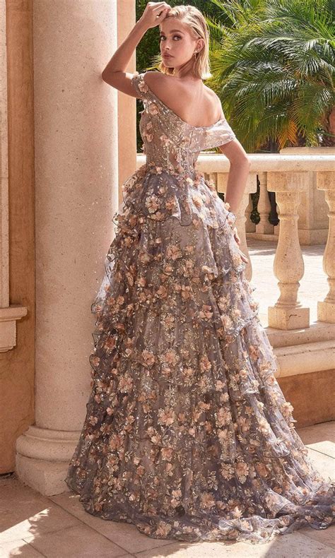 Ladivine Cc5299 3d Floral Embellished Off Shoulder Ballgown Couture