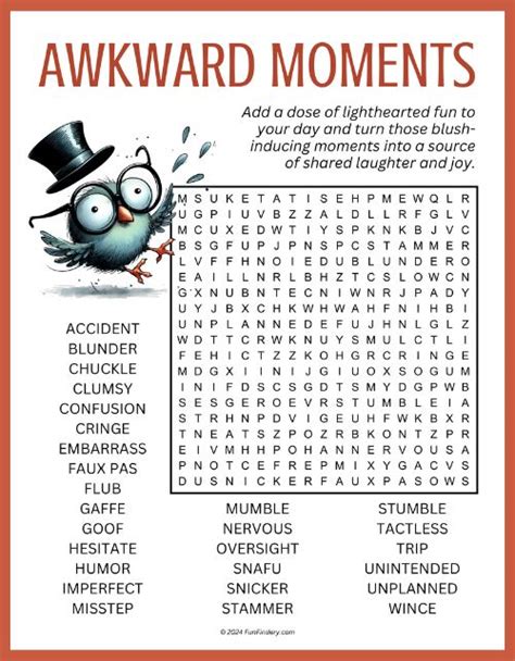 Awkward Moments Day Word Search • Fun Findery