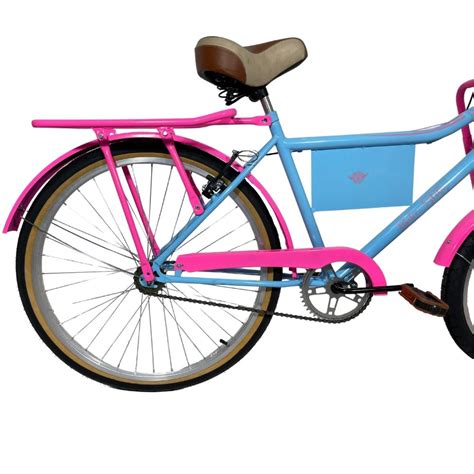 Bicicleta Carga Cargueira Bagageira Pesada Food Azul Rosa