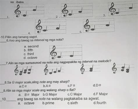 A PANUTO Isulat Ang Tamang Note Interval Ng C Major Scale Na