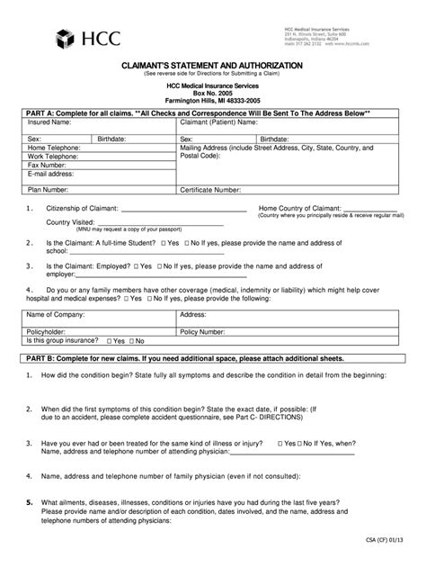 Claimant Statement Sample Form Fill Out And Sign Printable