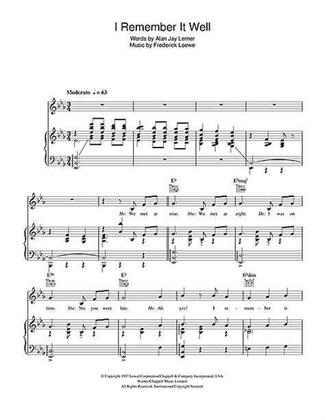 I Remember It Well Sheet Music By Frederick Loewe Piano Vocal And Guitar Right Hand Melody