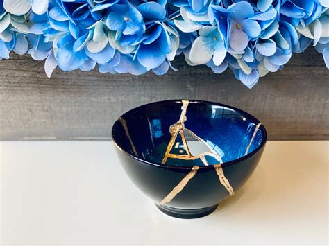 Kintsugi Bowl Kintsugi Blue Bowl Kintsugi Pottery - Etsy