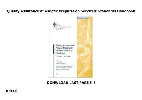 Quality Assurance Of Aseptic Preparation Services Standards Handbook