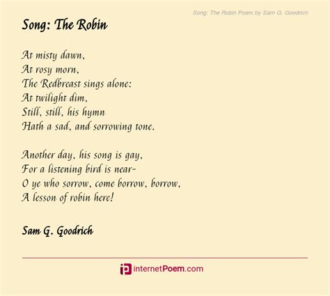 Song The Robin Poem By Sam G Goodrich