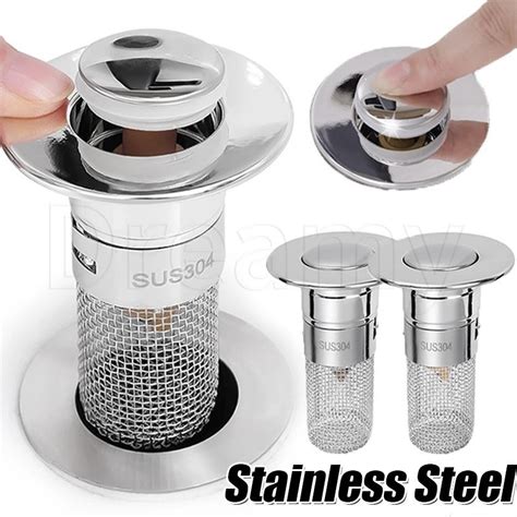 Pop Up Sink Floor Drain Filter Plug Stainless Steel Bounce Core Sink