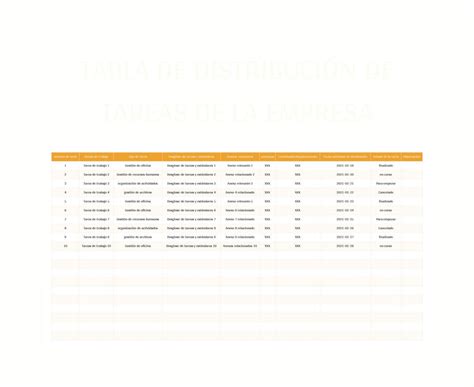 Plantilla de Excel Tabla De Distribución De Tareas De La Empresa y Hoja