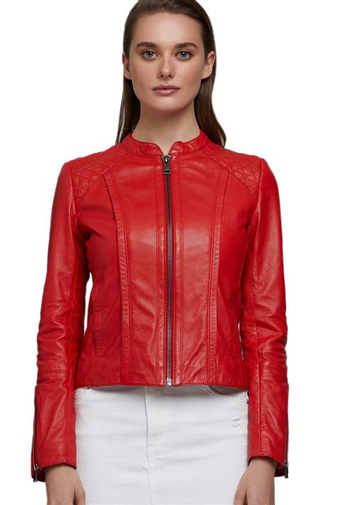 Mathilde Tantot Womens 100 Real Red Leather Biker Style Jacket