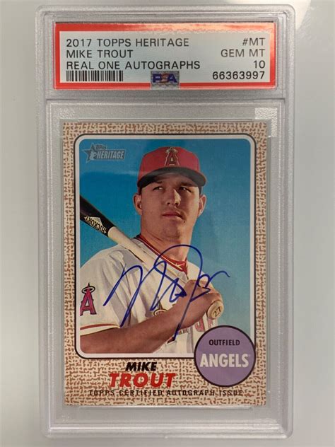 Mike Trout 2017 Topps Heritage ROA MT Real One Autographs Bat On