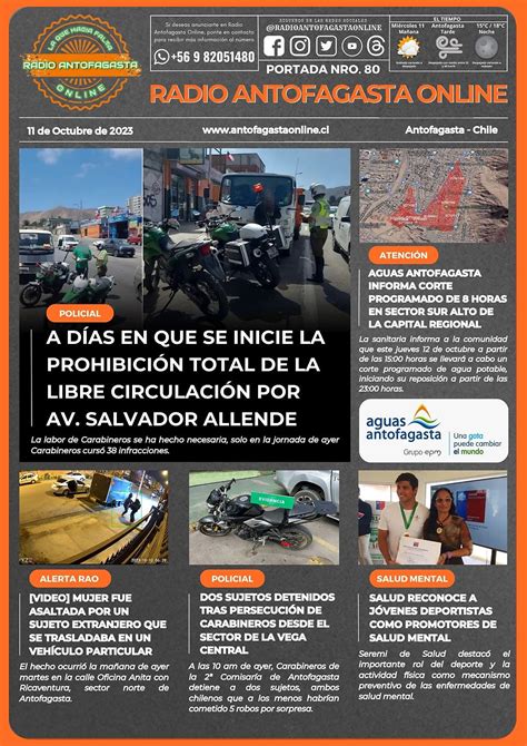 Portada N80 de Radio Antofagasta Online para hoy miércoles 11 de