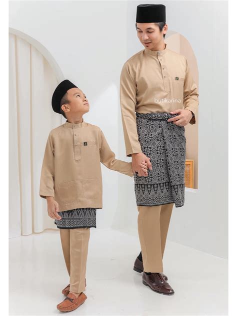 Baju Melayu Ayah Anak Nude Brown Coklat Cair Set Sedondon Raya Shopee