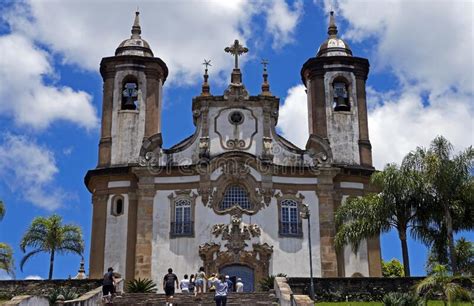 Baroque Church And Tourists In Historical City Ouro Preto Editorial