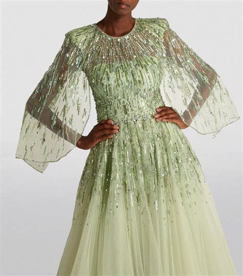 Womens Jenny Packham Green Embellished Tulle Dolores Gown Harrods UK