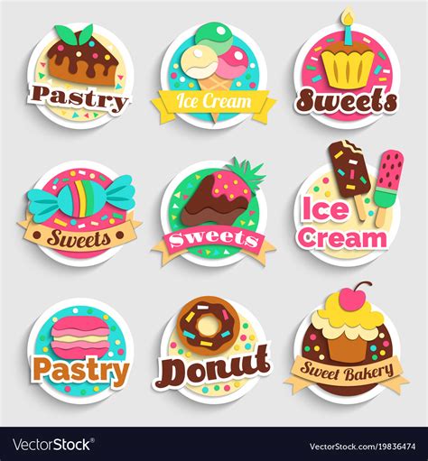 Sweets Desserts Pastry Labels Set Royalty Free Vector Image