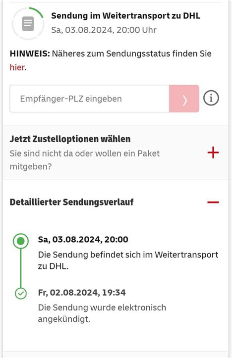 Sendung Im Weitertransport Zu Dhl Deutsche Post Sendungsverfolgung