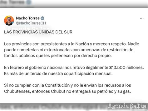 El gobernador Torres amenaza con que las provincias patagónicas podrían